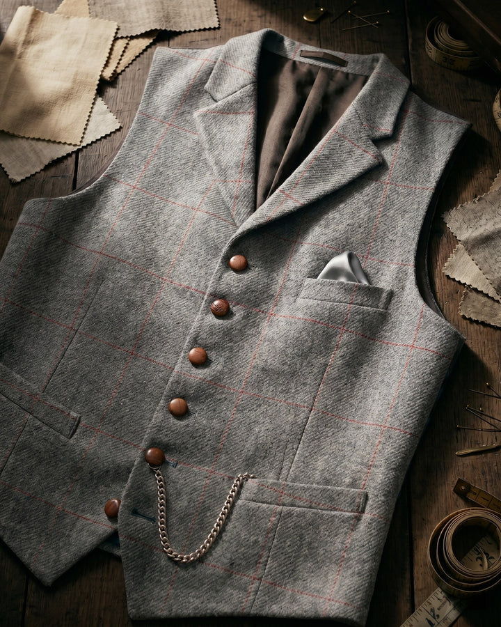 Men's formal burgundy waistcoat. Sophisticated tailored vest for festive & refined occasions.
