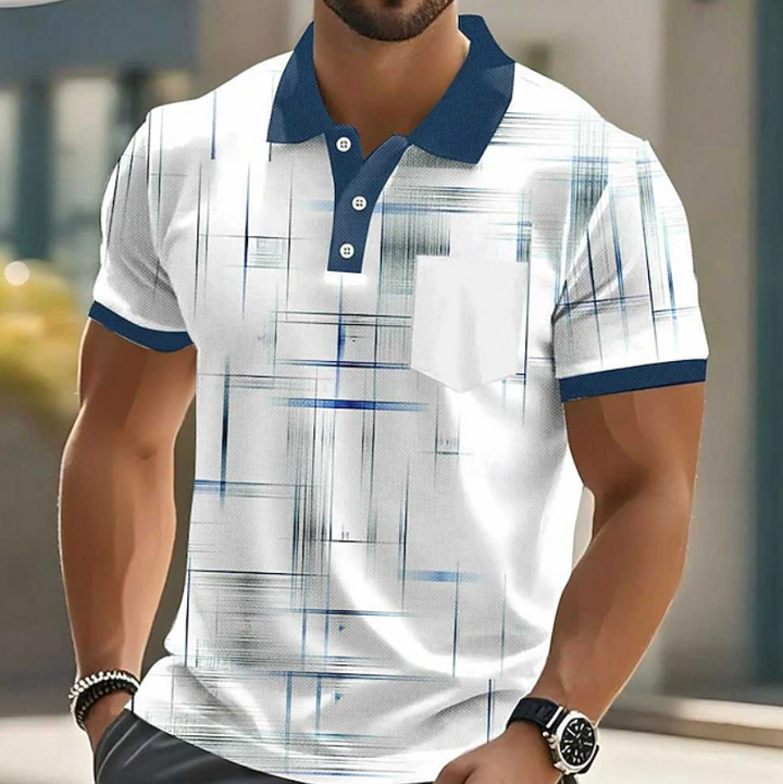 Men's classic geometric button-up shirt with modern pattern. Long sleeve, smart casual menswear for versatile wear.