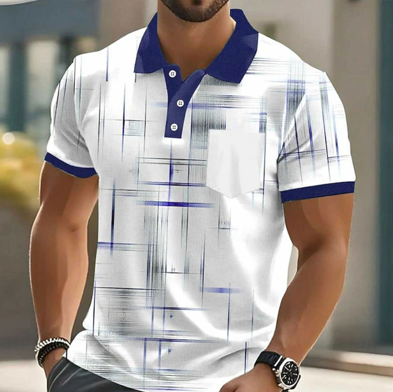 Stylish men's classic geometric print button-up shirt. Modern long sleeve design, perfect for smart casual and everyday wear.