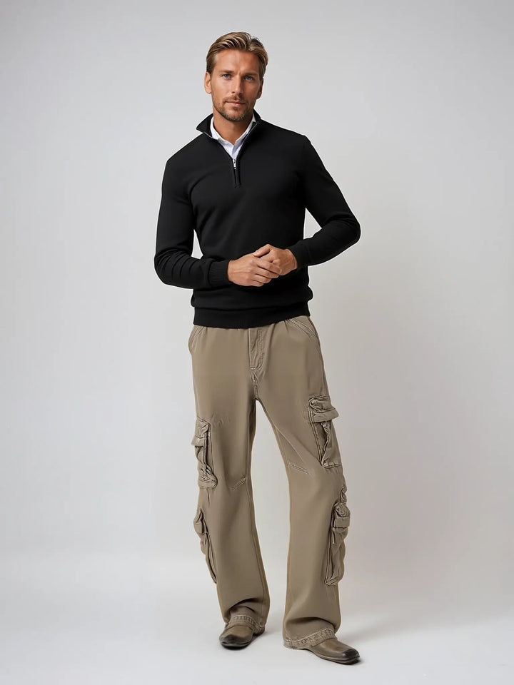 Versatile men's classic half-zip sweater. Ideal for casual wear, smart layering, & everyday comfort.