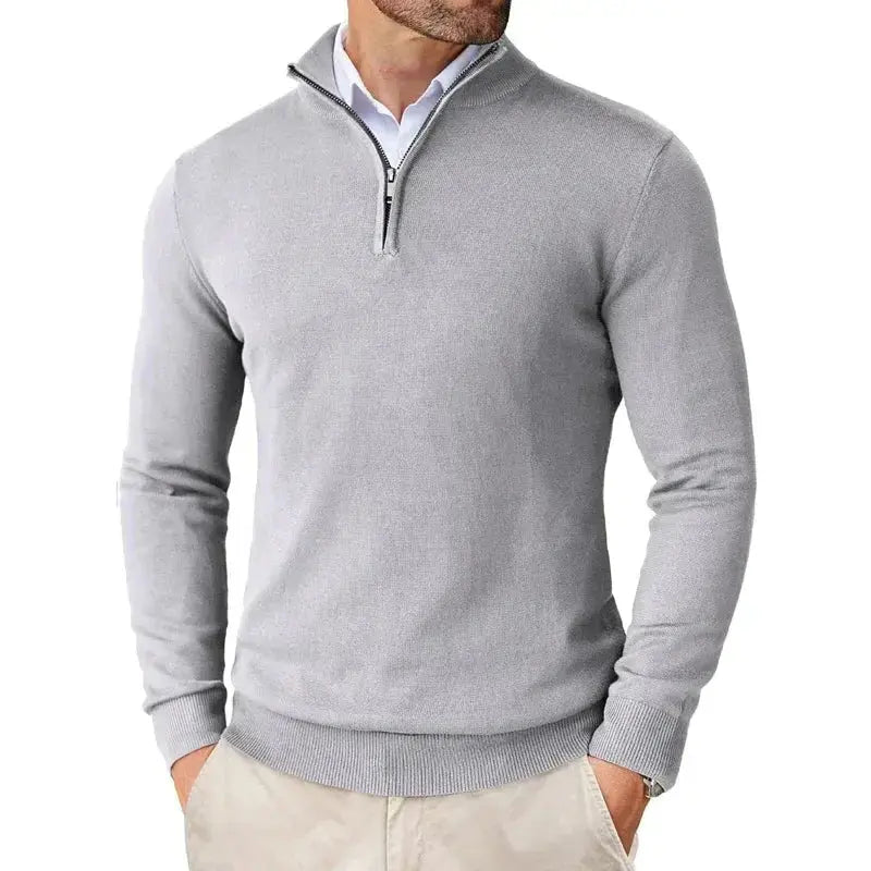 Stylish men's classic half-zip sweater. Comfortable long sleeve pullover, versatile for casual & smart fashion.