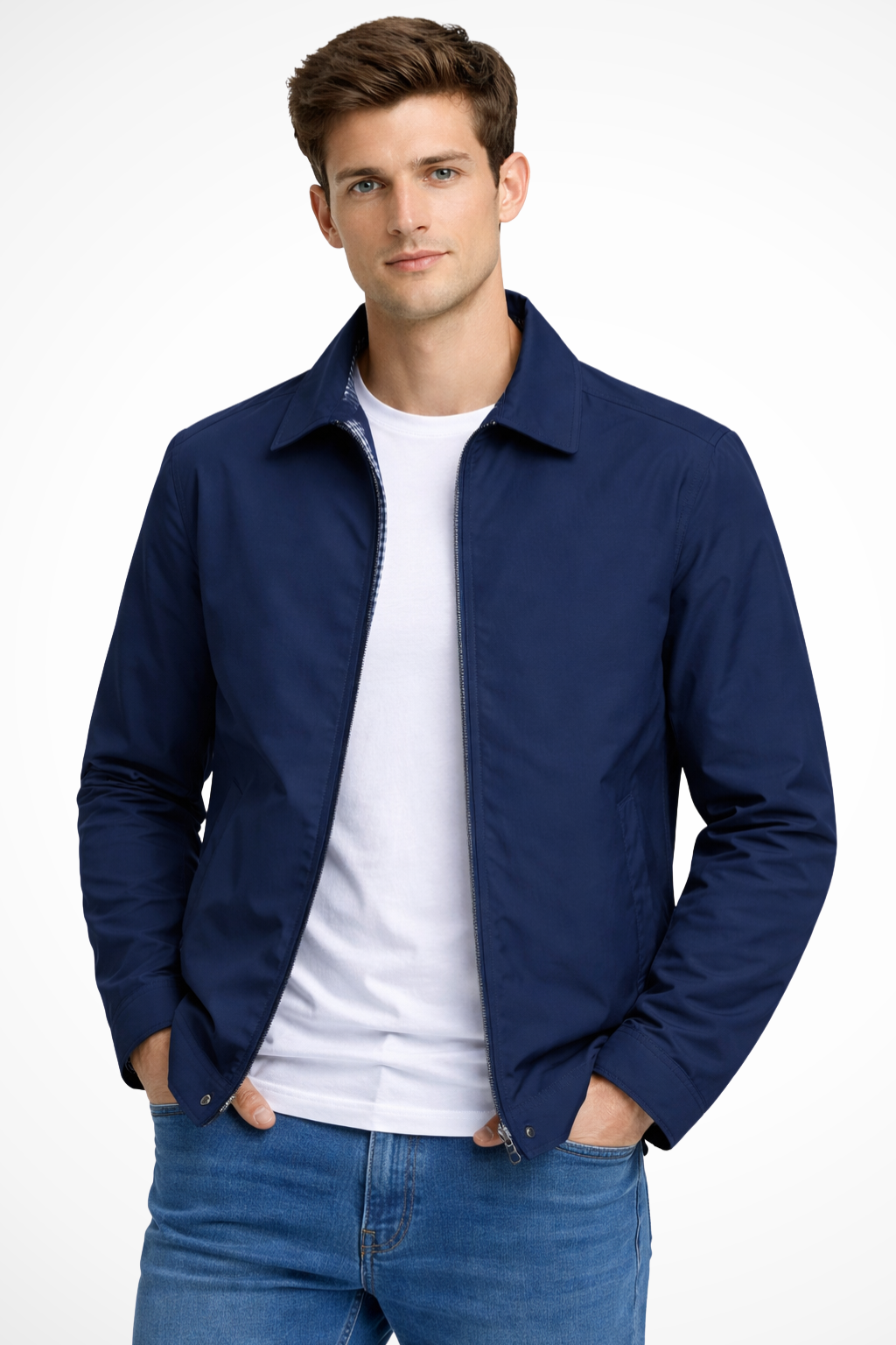 Men's classic Harrington jacket, perfect for smart casual wear, featuring a stylish check lining and full zip.