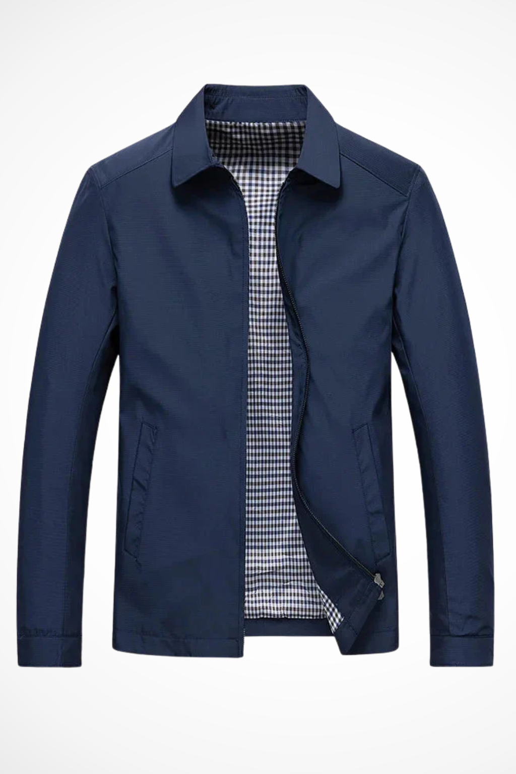 Stylish men's Harrington jacket with iconic check lining, a timeless casual outerwear piece for everyday fashion.