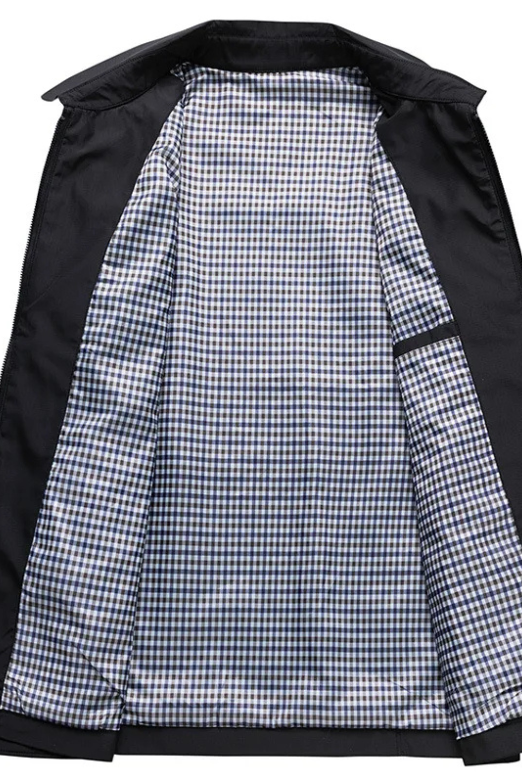 Fashionable men's Harrington jacket, a timeless classic with a modern check lining, ideal for mens fashion.