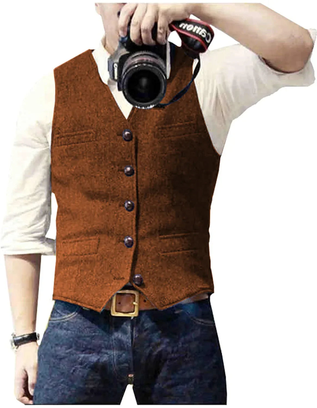 Versatile men's herringbone vest, suitable for formal, business, or smart casual outfits.