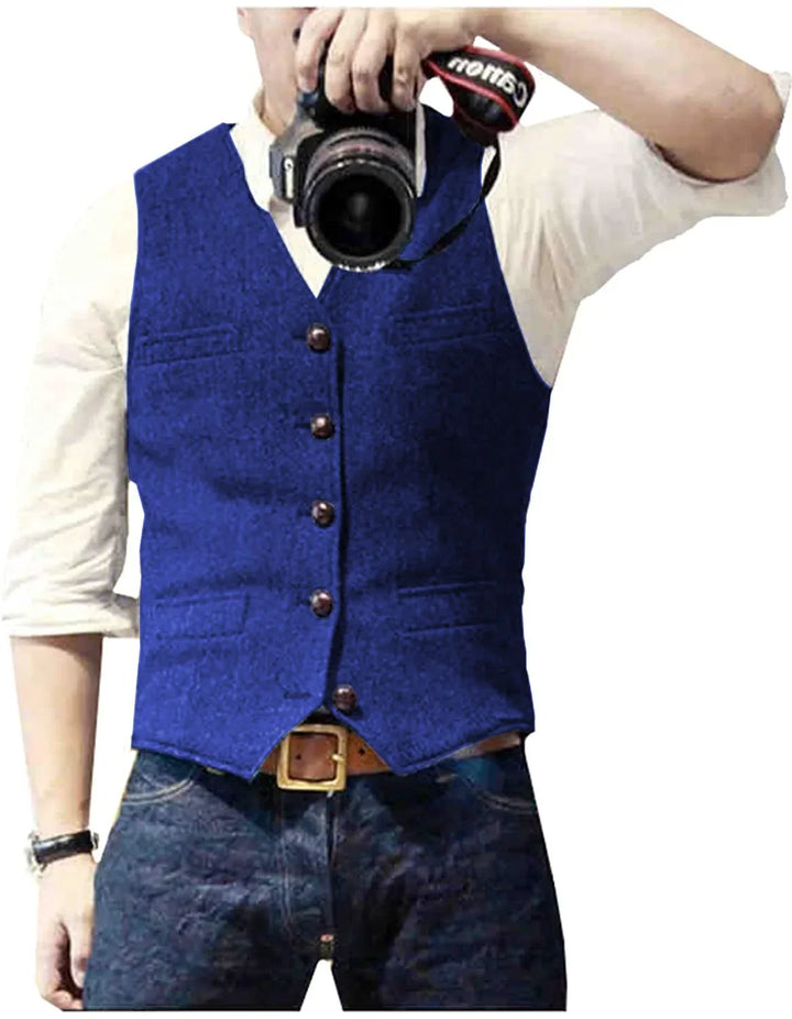 Textured herringbone men's waistcoat, offering a classic and sophisticated style for formal wear.