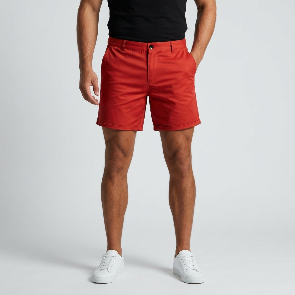 Navy men's straight fit chino shorts, great for summer fashion, casual outings & warm weather. Everyday wear.