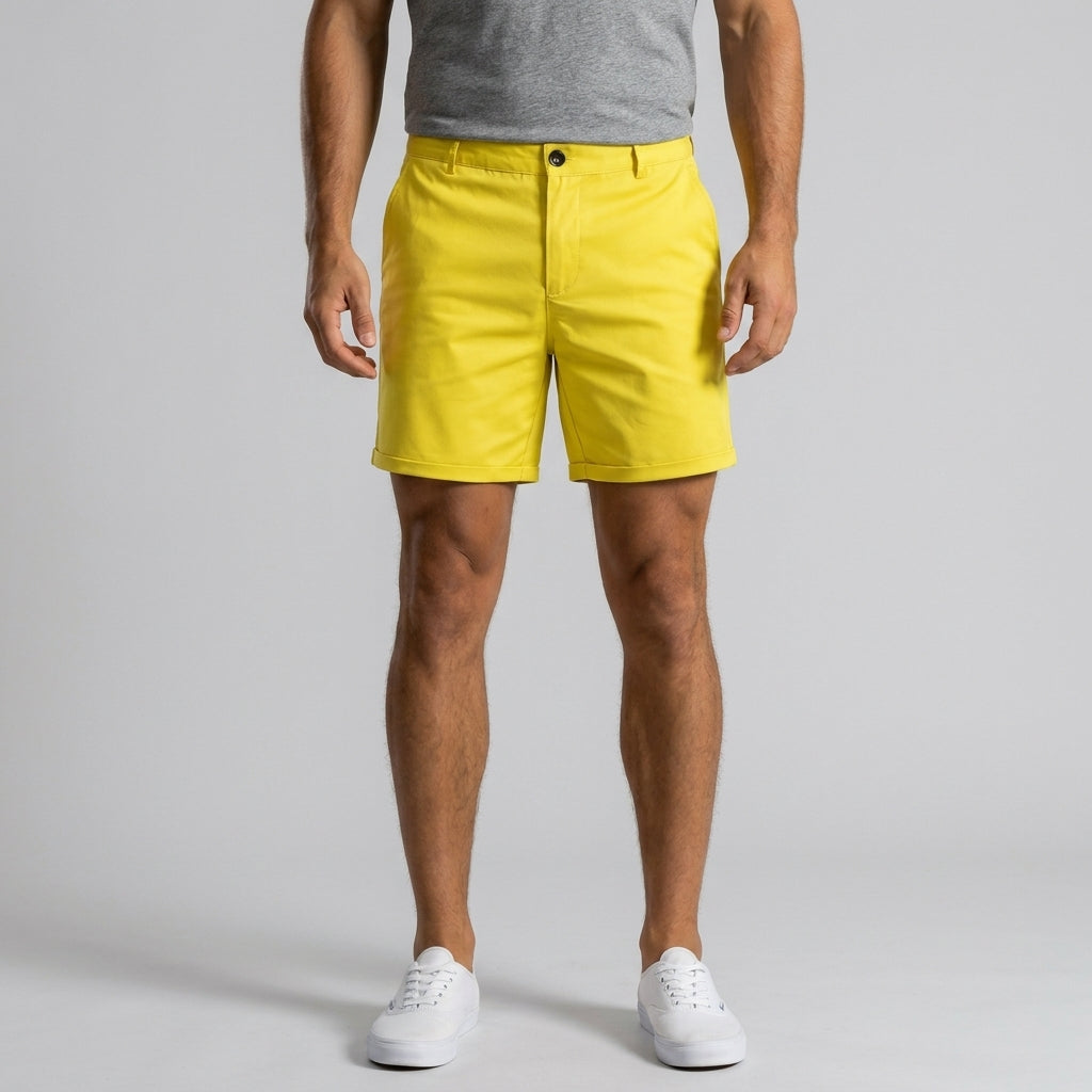 Men's casual chino shorts, ideal for warm weather activities, summer vacations, and everyday wear. Straight fit.
