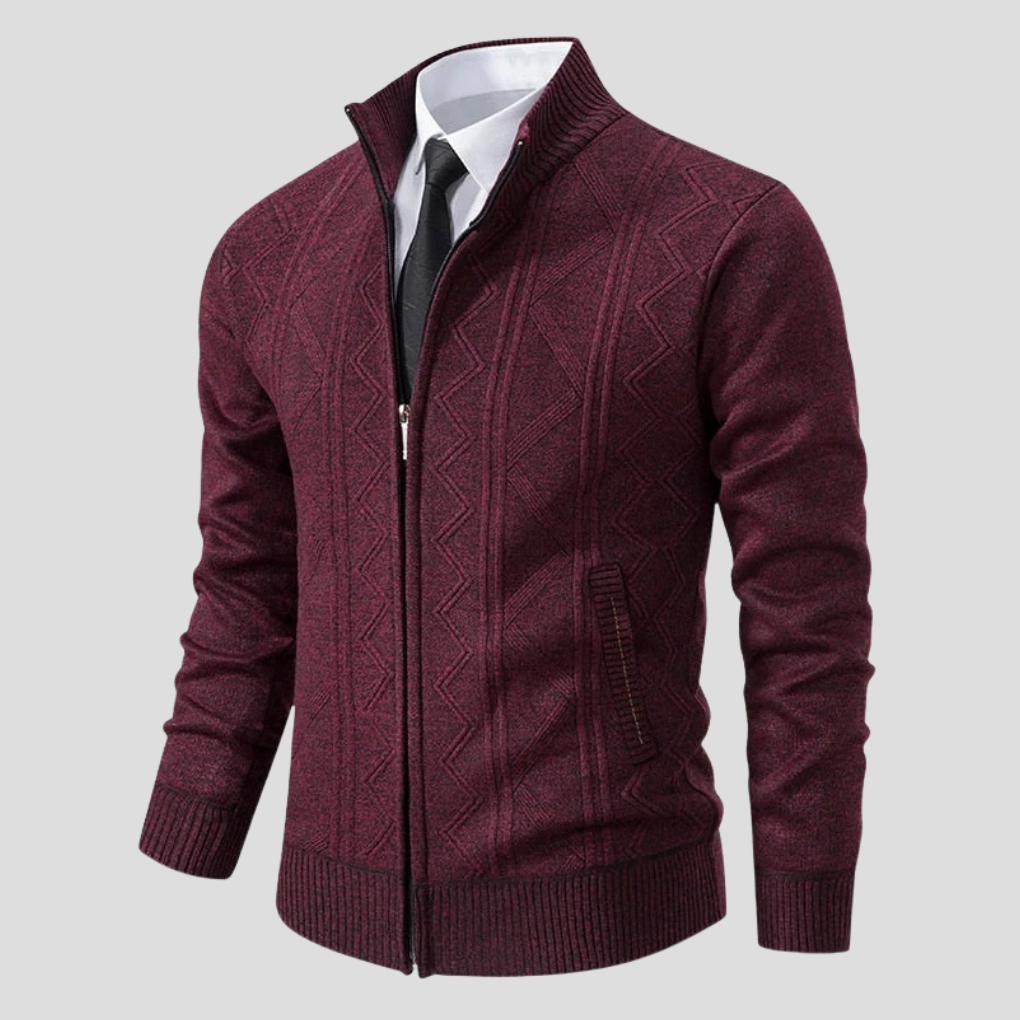 Versatile men's classic knit cardigan. Comfortable long sleeve design, perfect for layering in men's fall fashion.