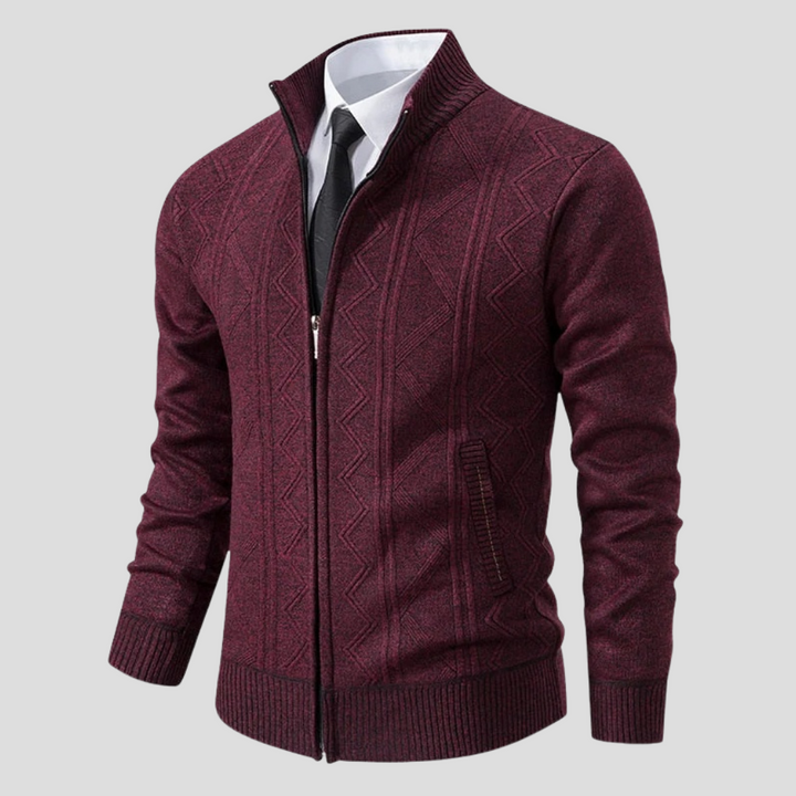 Versatile men's classic knit cardigan. Comfortable long sleeve design, perfect for layering in men's fall fashion.