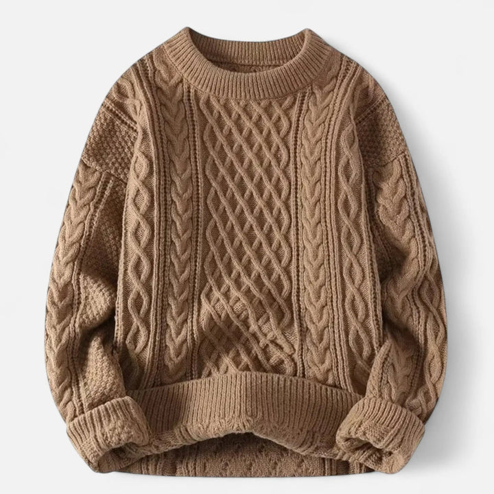 Classic men's pullover sweater in a dark color. Long-sleeve knit top with a comfortable, refined fit for timeless style.