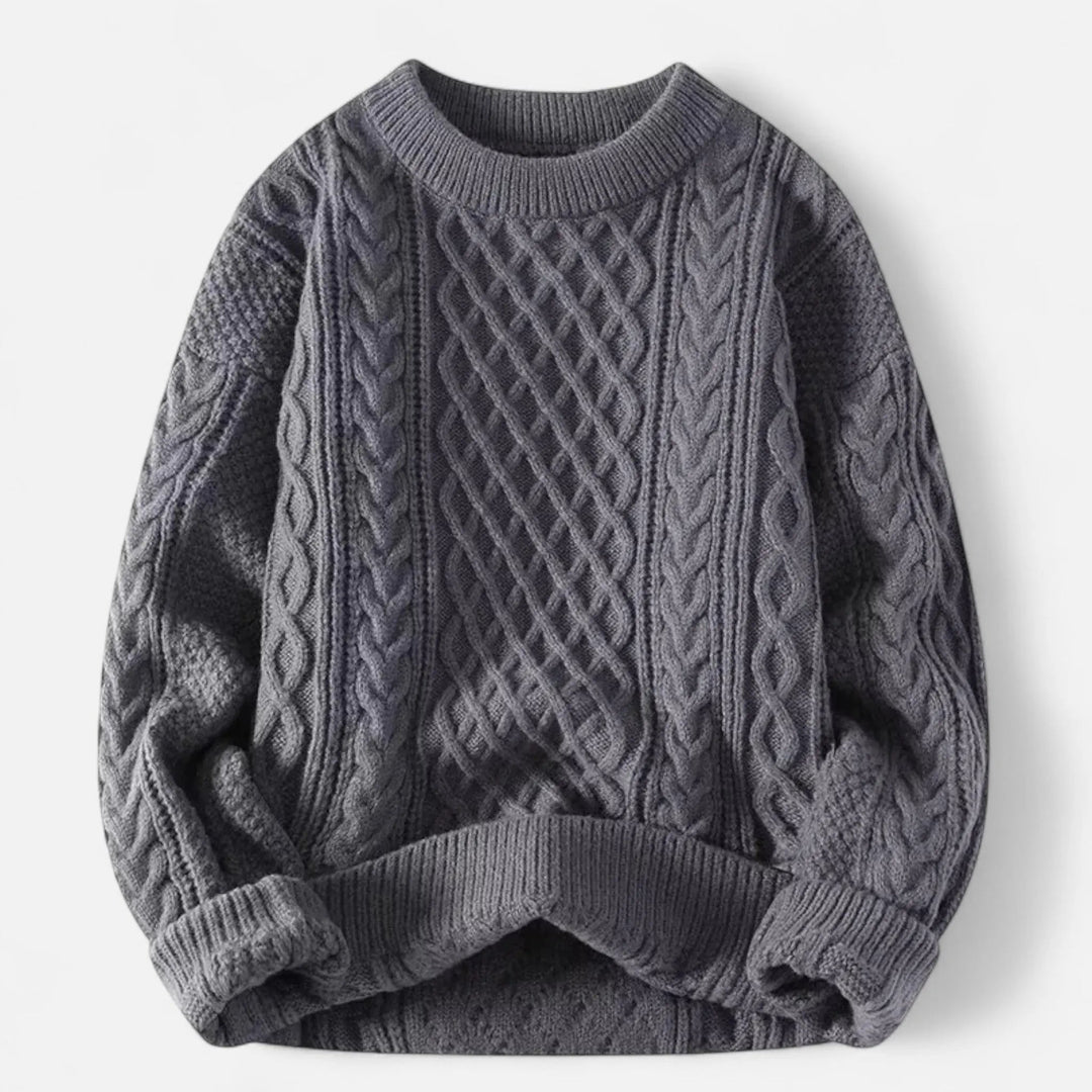 Folded men's classic knit pullover sweater. Timeless long-sleeve top, ready for sophisticated and refined style.