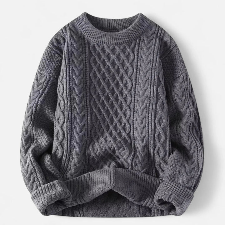 Folded men's classic knit pullover sweater. Timeless long-sleeve top, ready for sophisticated and refined style.