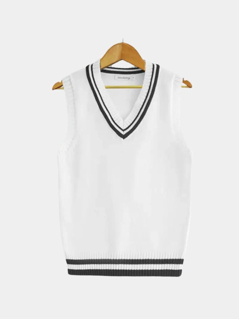 Sophisticated men's knit vest, a sleeveless sweater for preppy or smart casual old money fashion.