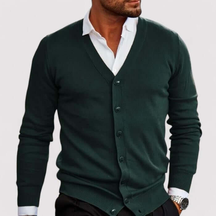 Versatile men's classic knitted cardigan, a stylish and warm sweater for autumn, winter, and casual layering.