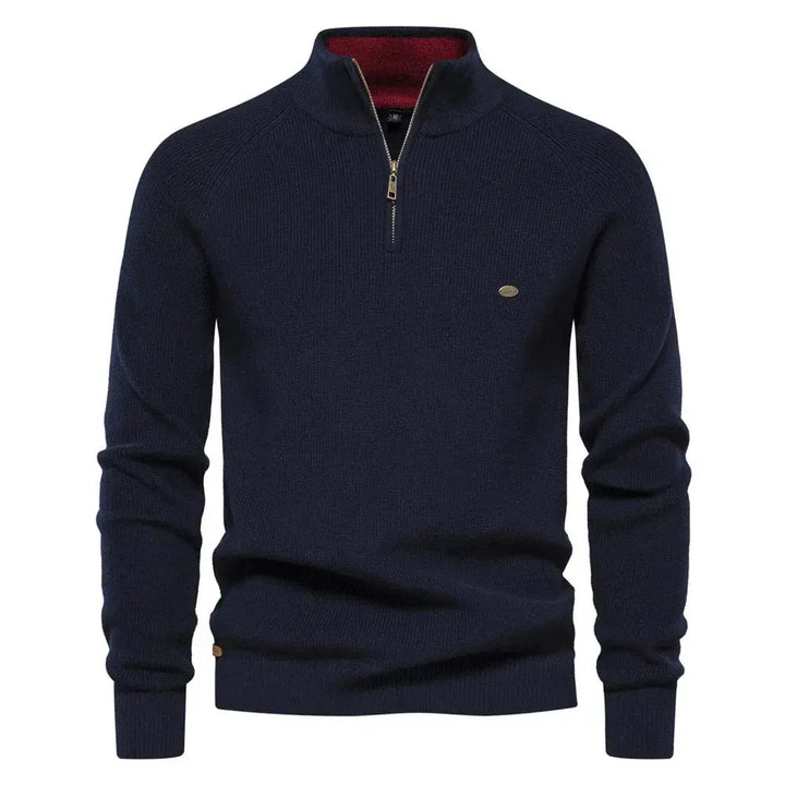 Warm men's knitwear pullover, long-sleeve half-zip sweater with a comfortable classic fit.