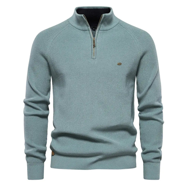 Classic men's half-zip design pullover, a versatile knitted jumper for a smart casual look.