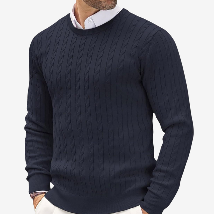 Elegant men's knitted sweater, a versatile long-sleeve classic for casual or smart winter outfits.