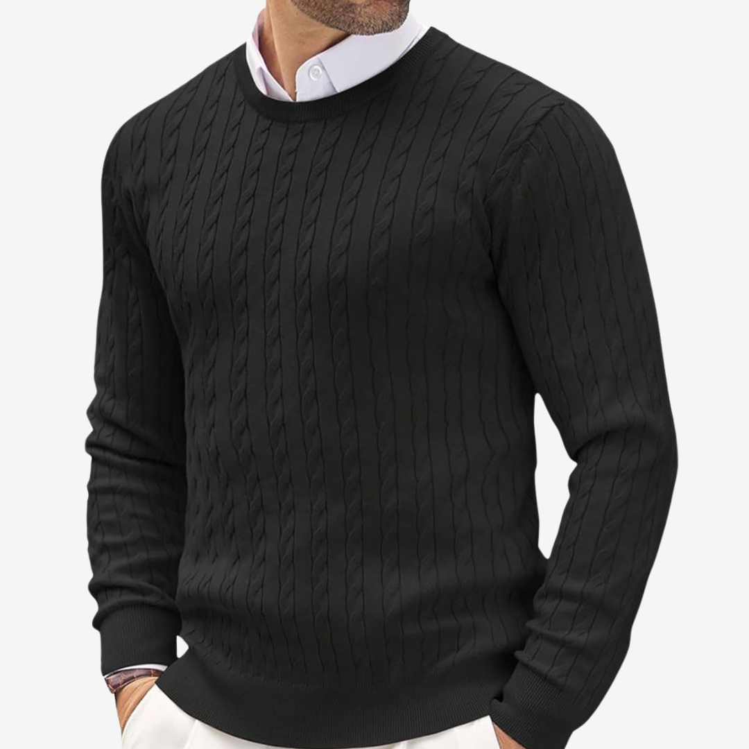 Comfortable men's warm knitted sweater, a timeless long-sleeve design perfect for winter layering.