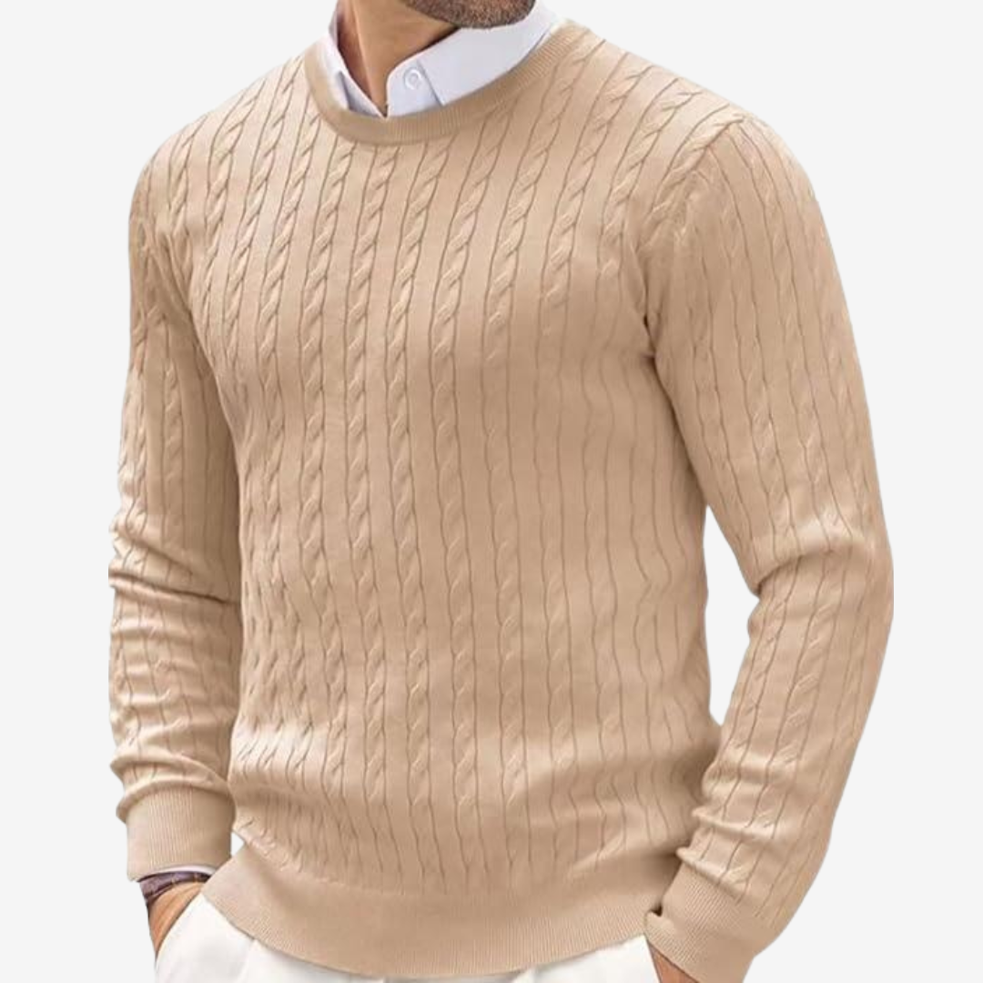 Elegant men's knitted sweater with a comfortable fit, ideal for warm, stylish winter layering.