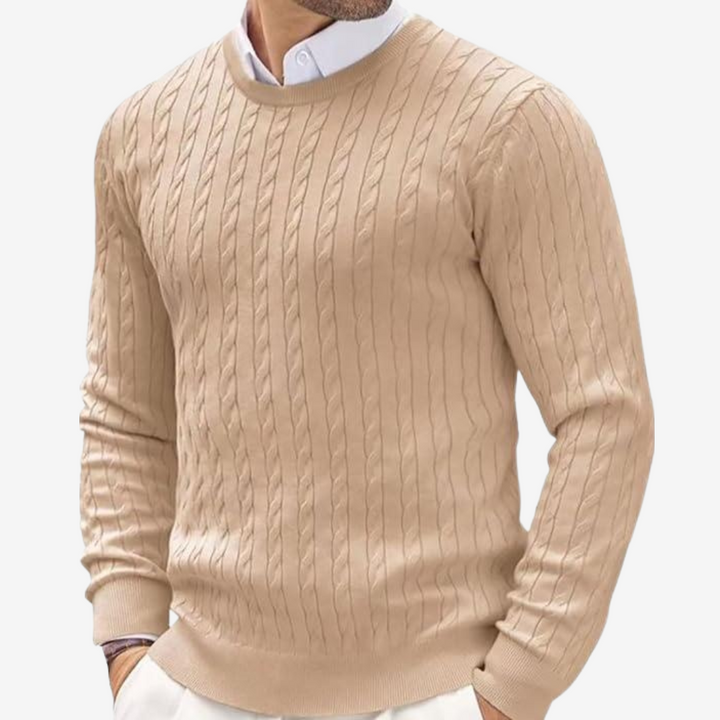Elegant men's knitted sweater with a comfortable fit, ideal for warm, stylish winter layering.