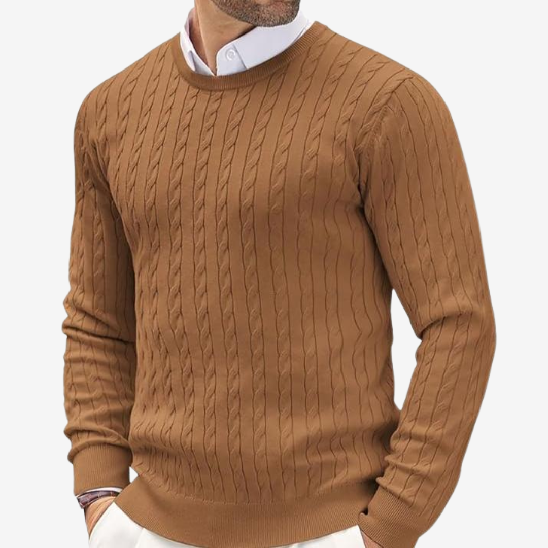 Classic men's long-sleeve knitted sweater, warm and comfortable, an elegant choice for winter outfits.