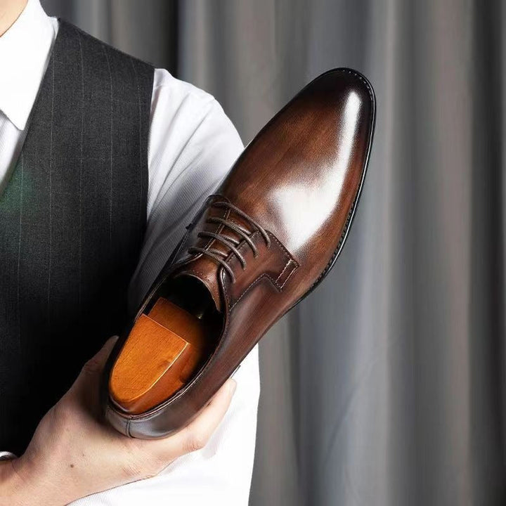 Stylish brown leather formal shoes for men, great for business professional looks & elegant events. Comfortable fit.