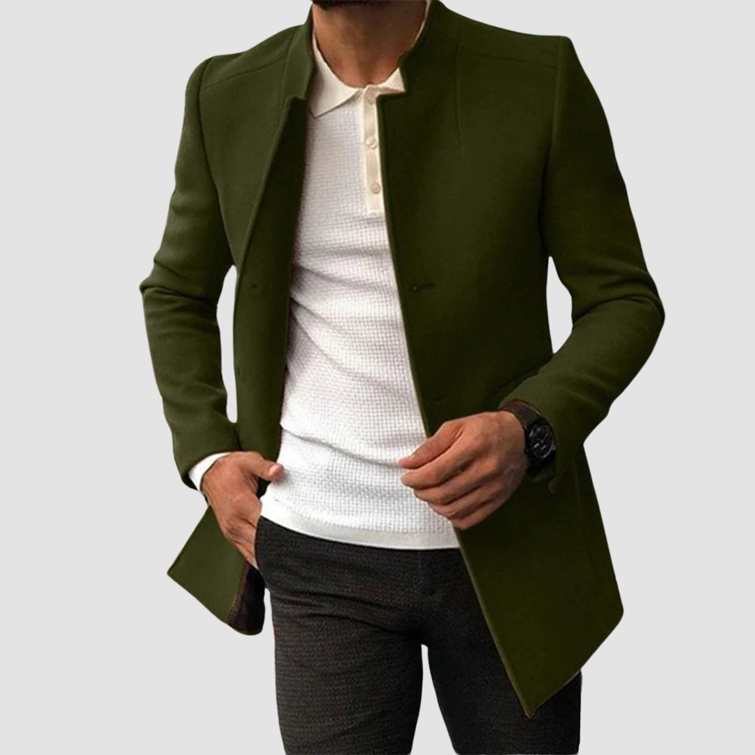 Men's classic long coat, timeless design. Perfect for elegant winter fashion or formal wear.