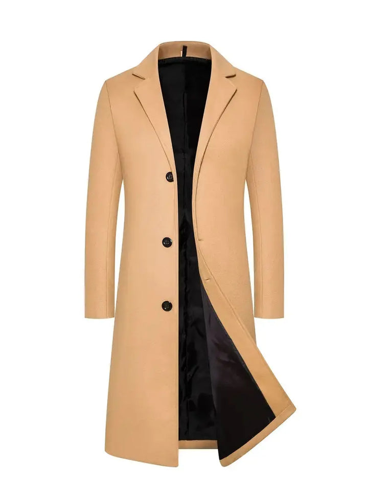 Men's elegant trench coat, ideal for business attire, formal wear & smart casual. Classic long winter outerwear.