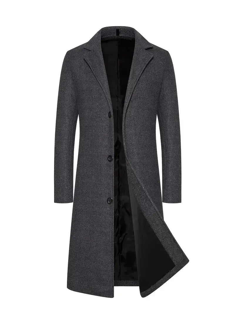 Timeless men's long winter overcoat, offering classic style & warmth. Versatile for formal, business, or casual wear.