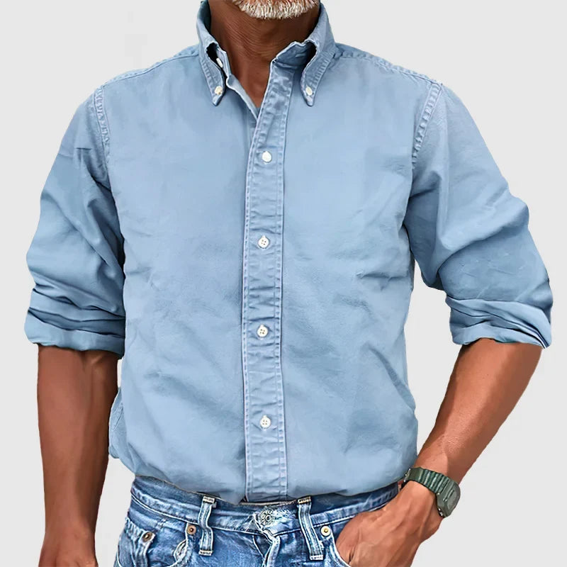 New men's classic long-sleeve button-down shirt. A versatile wardrobe staple for any occasion, easy to style.