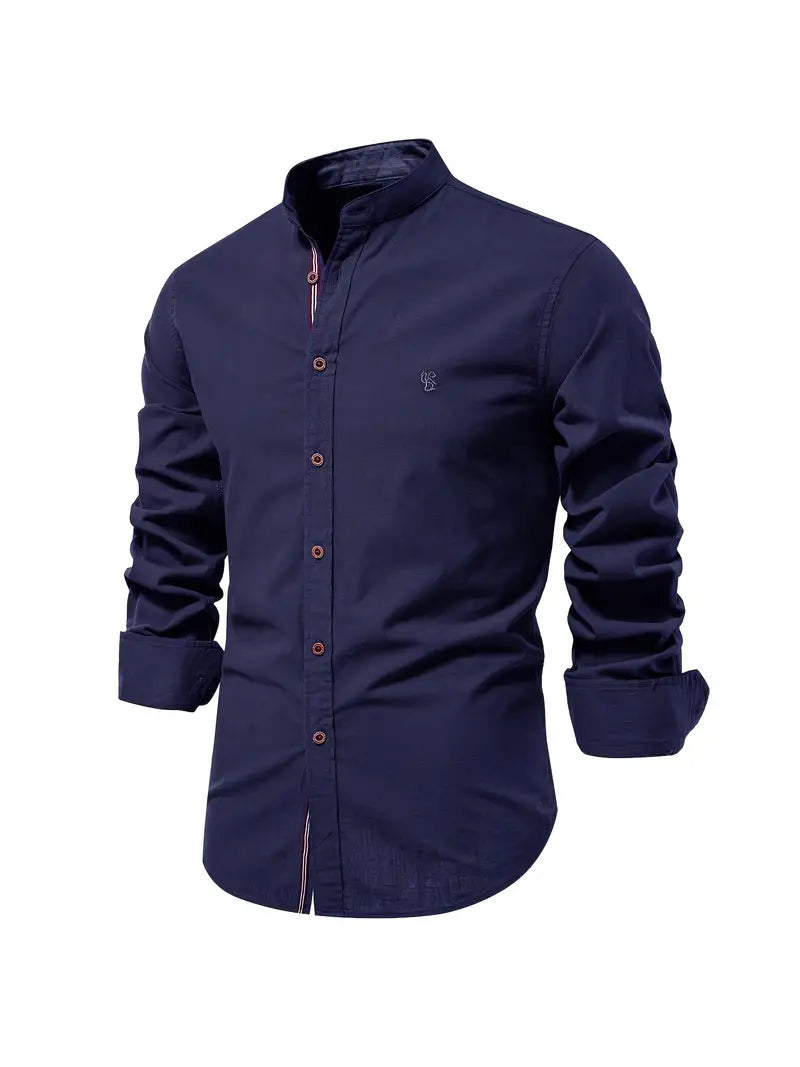 Men's classic long-sleeve button-up shirt in crisp cotton, perfect for elegant casual or smart casual wear.