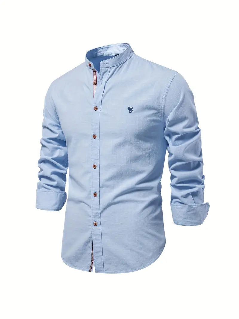 Elegant men's classic long-sleeve button shirt for smart casual fashion. A timeless, comfortable wardrobe essential.