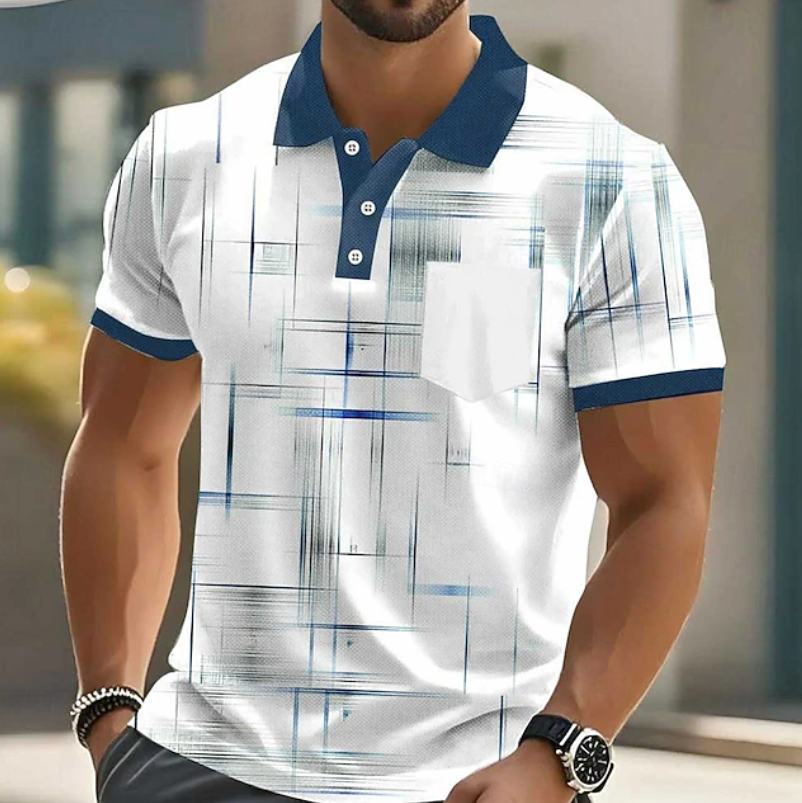 Men's classic long-sleeve button-up shirt with a modern geometric pattern for stylish casual wear.