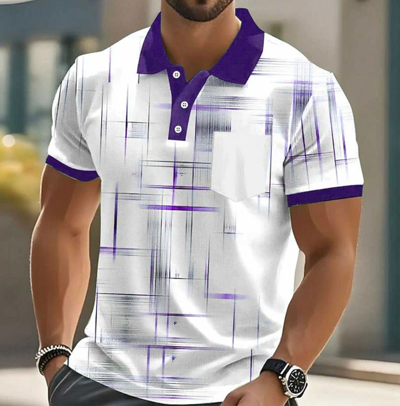 Elegant men's classic button-up shirt featuring an intricate geometric design, perfect for smart casual events.