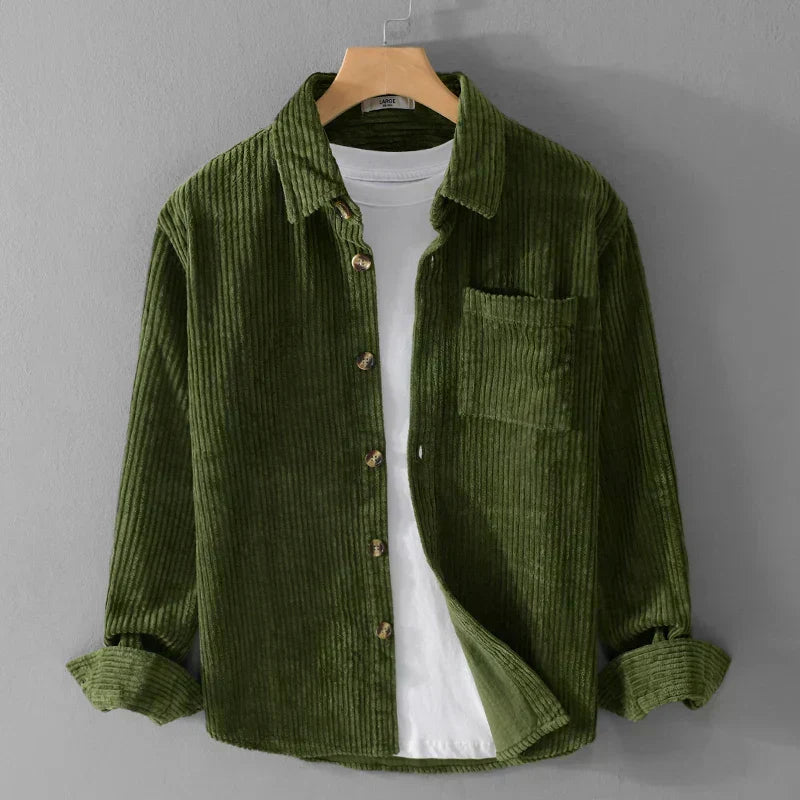 Classic men's long sleeve button-up corduroy shirt, ideal for a comfortable and stylish addition to men's clothing.