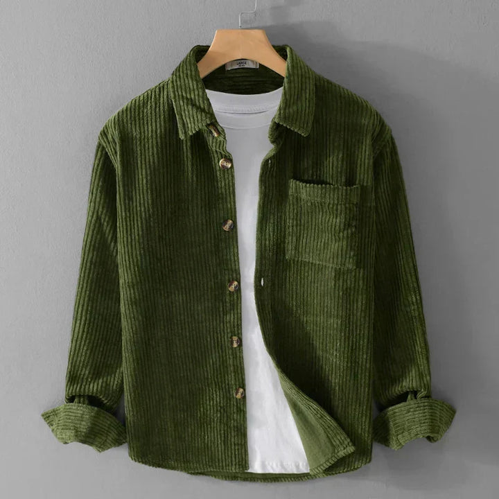 Classic men's long sleeve button-up corduroy shirt, ideal for a comfortable and stylish addition to men's clothing.
