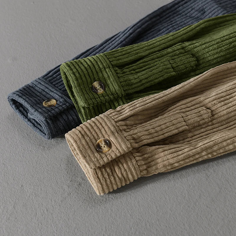 Stylish men's long sleeve corduroy shirt, a versatile button-up top for comfortable, classic, and everyday fashion.