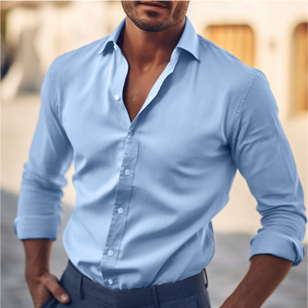 Men's classic long sleeve dress shirt, perfect for professional office wear & formal occasions.