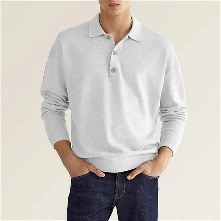 Men's classic long-sleeve polo shirt for smart-casual style. Comfortable everyday wardrobe staple.