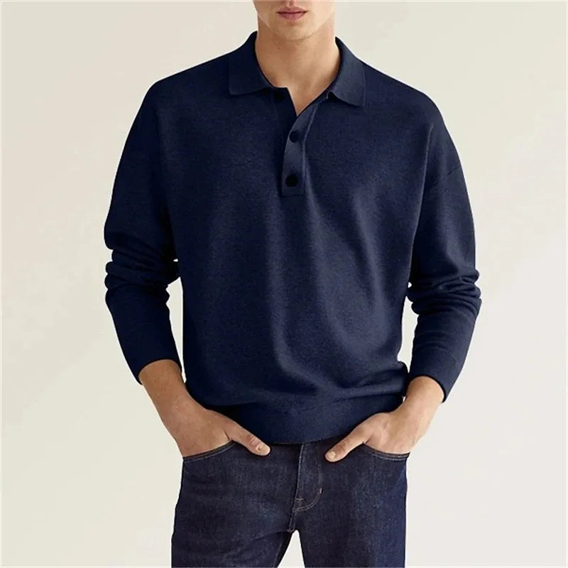 Comfortable, soft men's long-sleeve polo. Trendy casual shirt, a versatile wardrobe staple for any man.