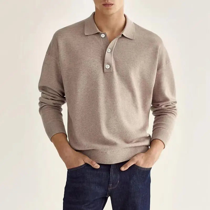 Modern men's long-sleeve polo shirt, a classic yet trendy wardrobe staple offering comfort and style.