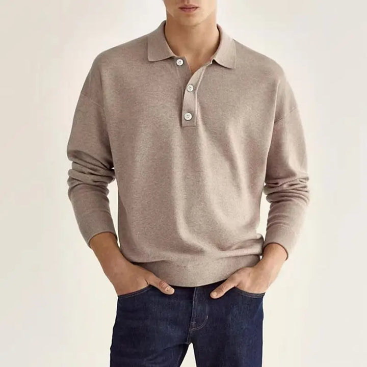 Modern men's long-sleeve polo shirt, a classic yet trendy wardrobe staple offering comfort and style.