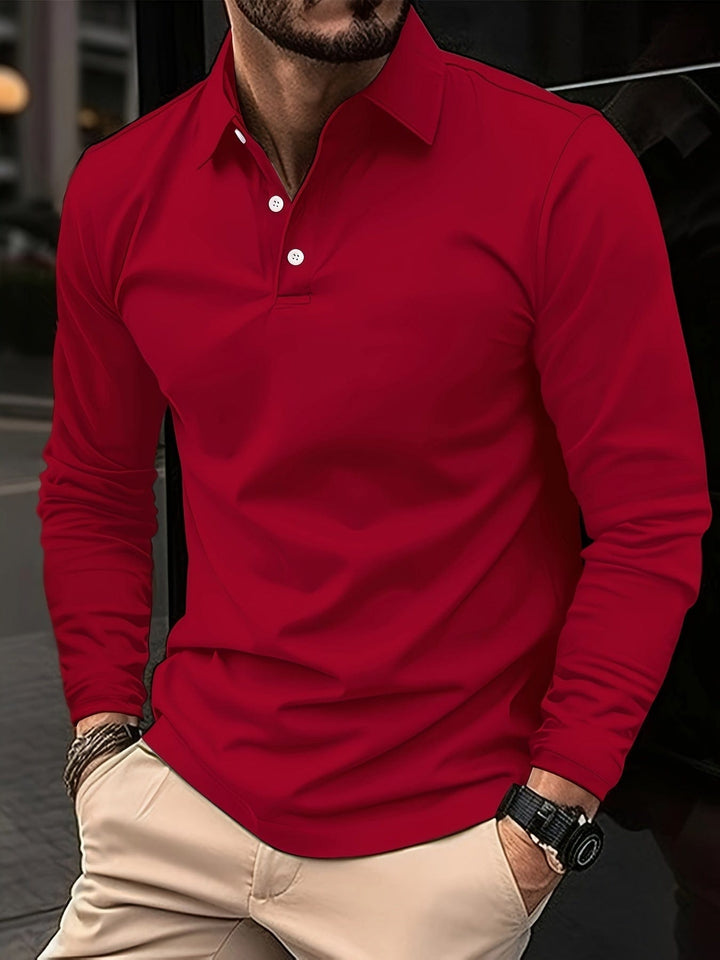 Smart casual men's long-sleeve polo shirt in a timeless, classic design.