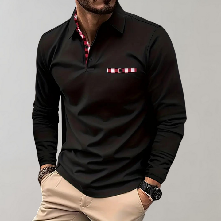 Men's classic long-sleeve polo shirt, perfect for smart casual or everyday wear. Comfortable & stylish menswear.