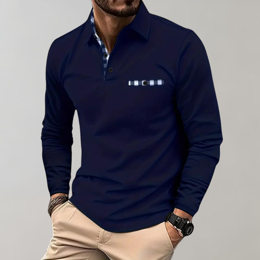 Stylish men's long-sleeve polo, ideal for autumn/winter fashion. A versatile top for casual or dressed-up looks.