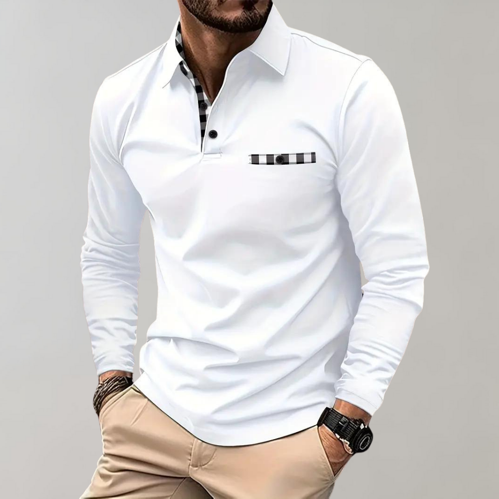 Sophisticated men's long-sleeve polo, essential for a smart casual look. A timeless addition to men's fashion.