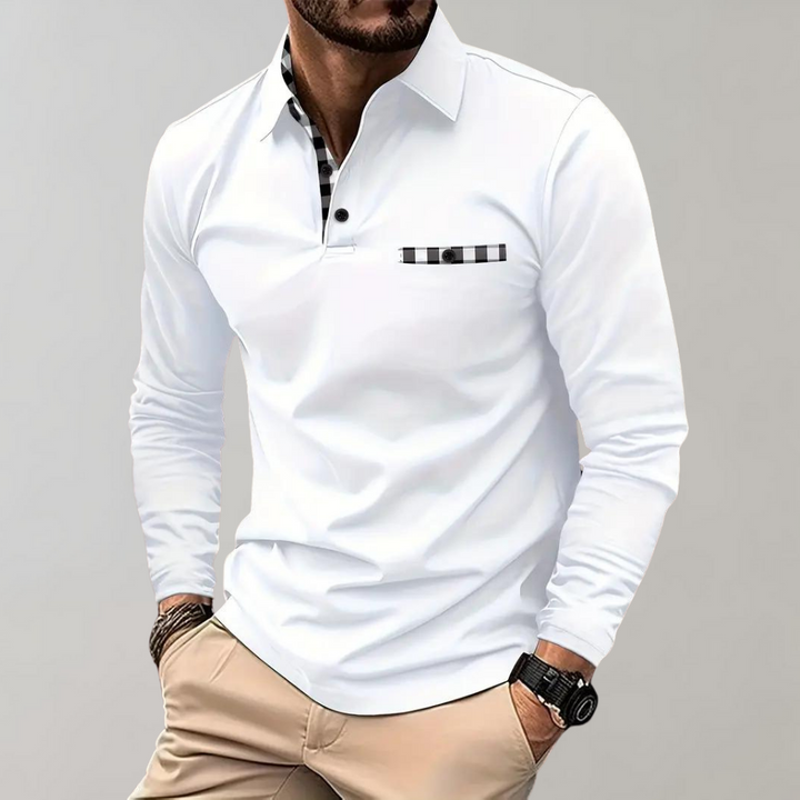 Sophisticated men's long-sleeve polo, essential for a smart casual look. A timeless addition to men's fashion.