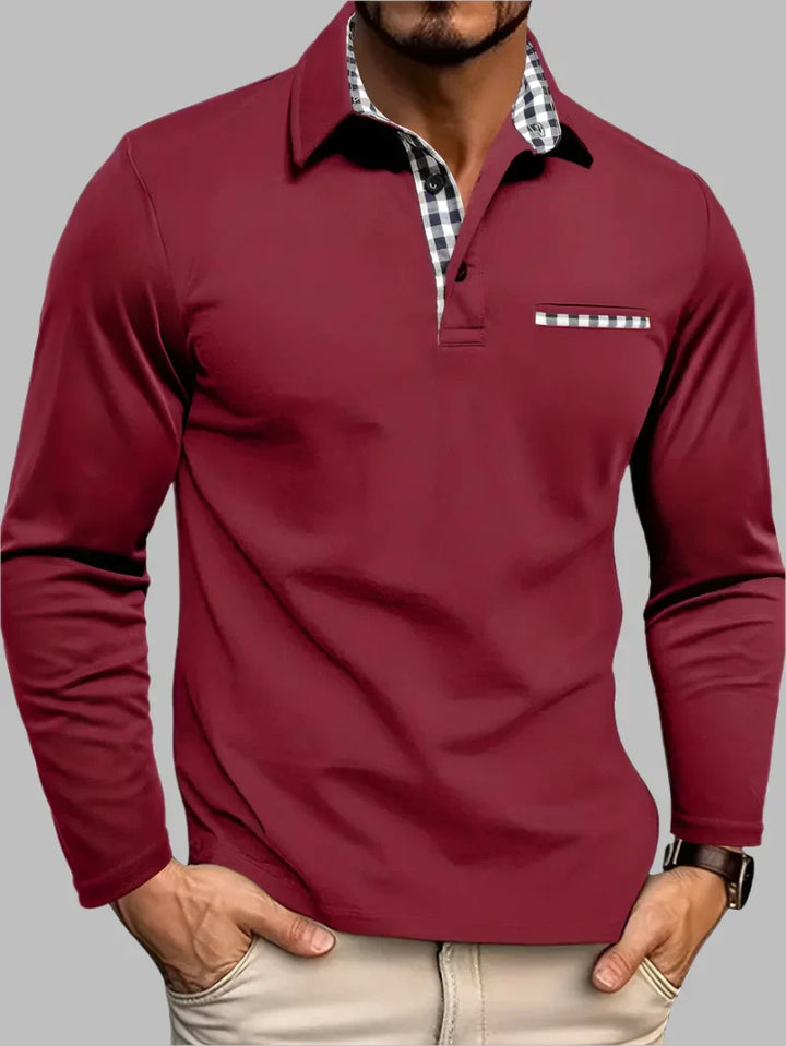 Breathable cotton blend men's long sleeve polo. Ideal casual summer shirt with classic button placket.