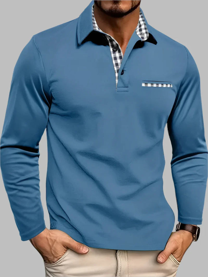 Stylish men's long sleeve polo, classic fit for summer. Features button placket and breathable cotton blend.